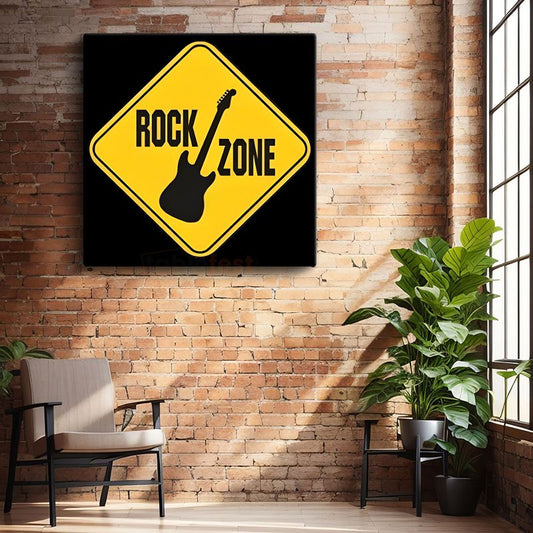Rock Zone - Müzik Temalı Uyarı İşareti Kanvas Tablo