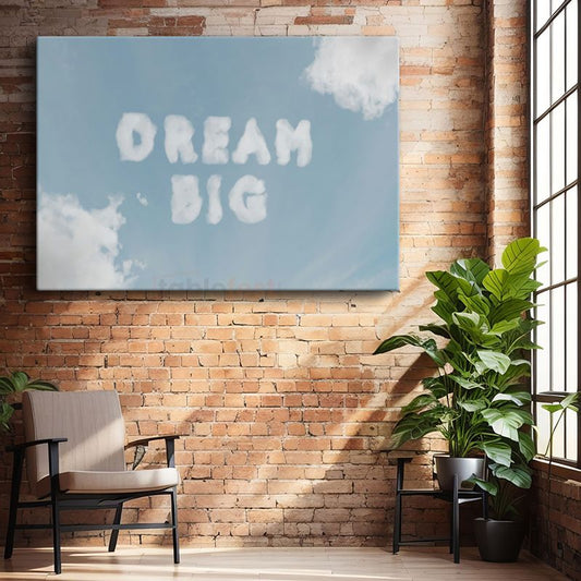 Dream Big - Gökyüzü Bulut Yazısı Kanvas Tablo