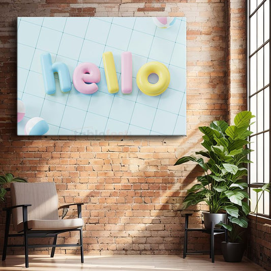 Hello - Pastel Renkli Şişme Harfler Kanvas Tablo
