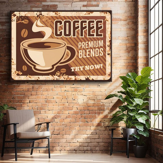 Coffee Premium Blends - Vintage Kahve Reklamı Kanvas Tablo