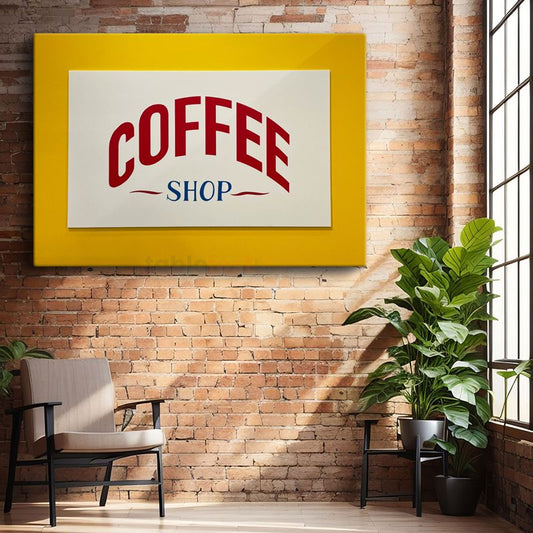 Coffee Shop - Sarı Çerçeveli Kafe Tabelası Kanvas Tablo