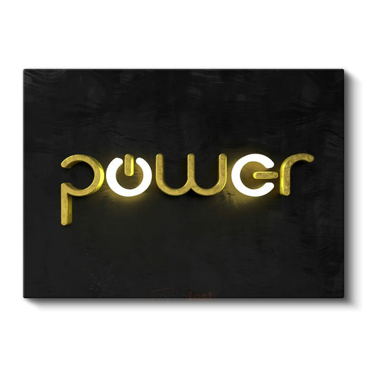 Power - Altın Neon Işıklı Yazı Kanvas Tablo