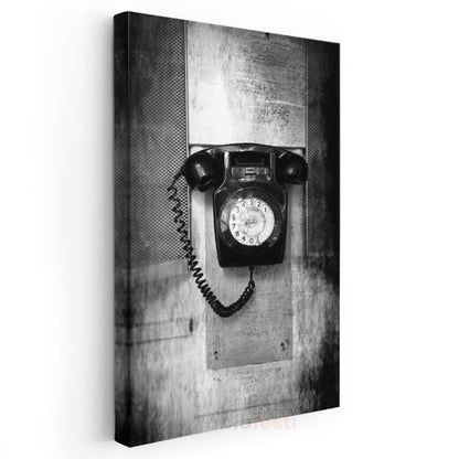 Retro Telefon - Siyah Ahizeli Duvar Telefonu Kanvas Tablo