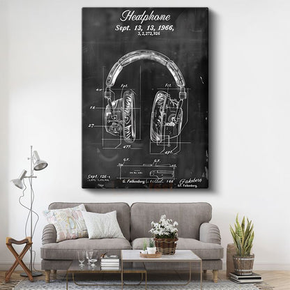 Kulaklık Patent Çizimi - 1966 Tarihli Teknik İllüstrasyon Kanvas Tablo