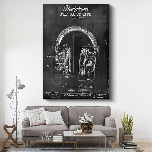 Kulaklık Patent Çizimi - 1966 Tarihli Teknik İllüstrasyon Kanvas Tablo
