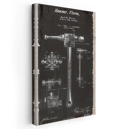 Çekiç Patent Çizimi - 1952 Tarihli Endüstriyel Alet Kanvas Tablo