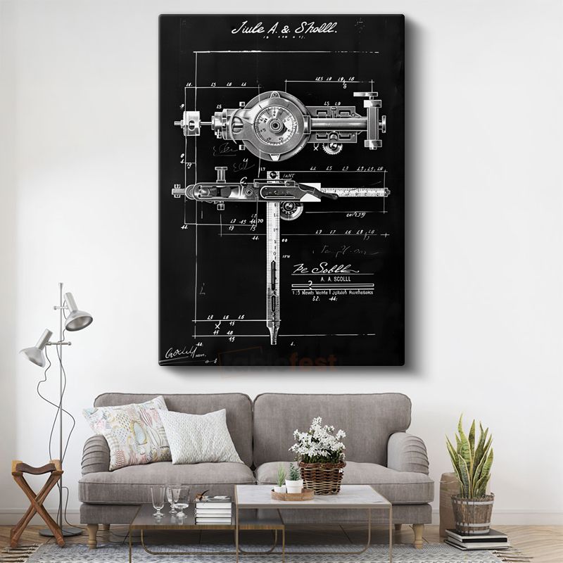 Teknik Çizim Aleti - Vintage Mühendislik Aracı Patent Çizimi Kanvas Tablo