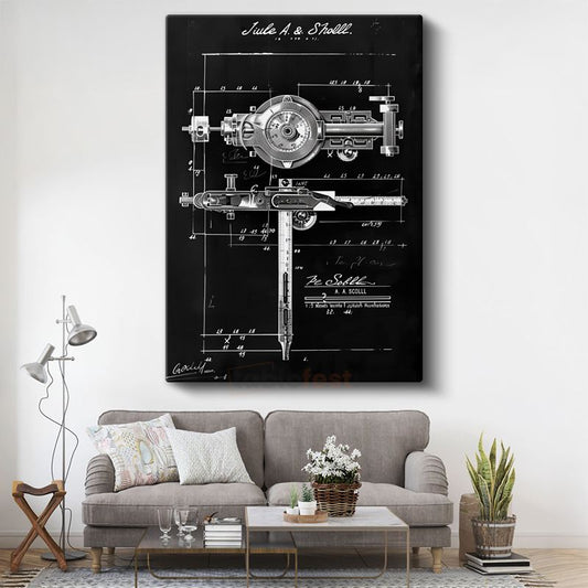 Teknik Çizim Aleti - Vintage Mühendislik Aracı Patent Çizimi Kanvas Tablo