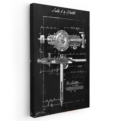 Teknik Çizim Aleti - Vintage Mühendislik Aracı Patent Çizimi Kanvas Tablo