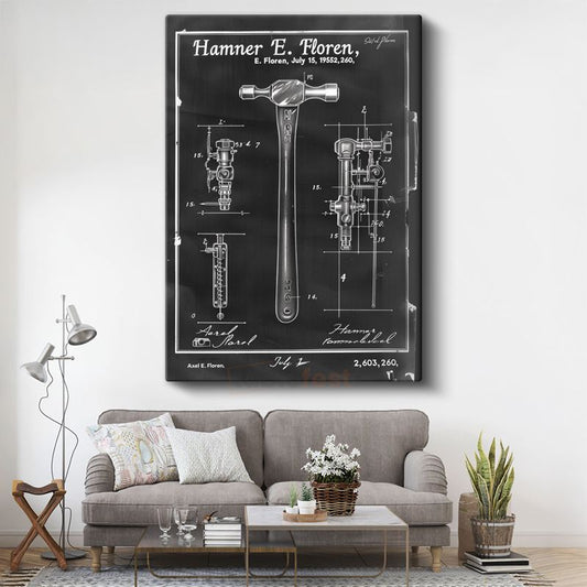 Çekiç Tasarımı - 1952 Patent Çizimi Kanvas Tablo