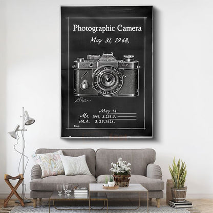 Klasik Fotoğraf Makinesi - 1968 Teknik Çizim Kanvas Tablo
