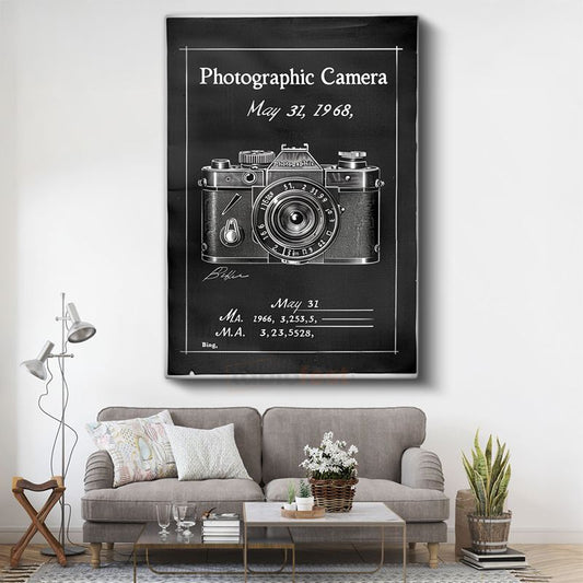 Klasik Fotoğraf Makinesi - 1968 Teknik Çizim Kanvas Tablo