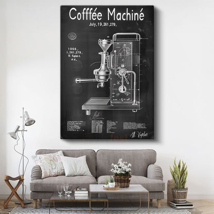 Kahve Makinesi - 1966 Vintage İcat Patent Çizimi Kanvas Tablo