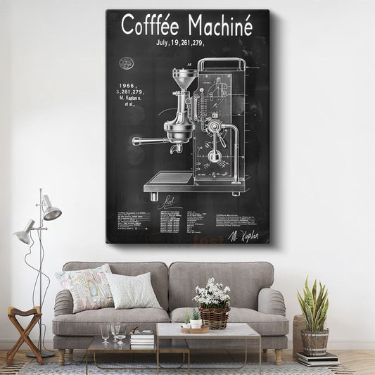 Kahve Makinesi - 1966 Vintage İcat Patent Çizimi Kanvas Tablo