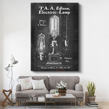 Edison Ampulü - 1880 İkonik İcat Patent Çizimi Kanvas Tablo