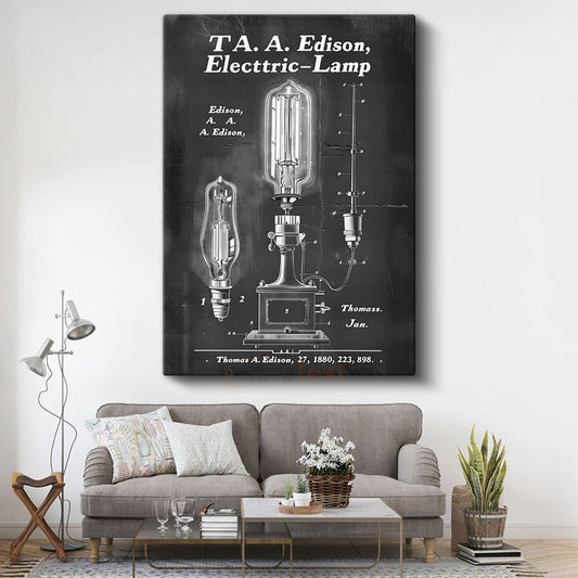 Edison Ampulü - 1880 İkonik İcat Patent Çizimi Kanvas Tablo
