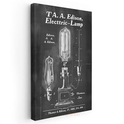 Edison Ampulü - 1880 İkonik İcat Patent Çizimi Kanvas Tablo