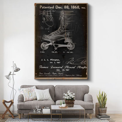 Tekerlekli Bot - 1868 Antik Paten Tasarımı Patent Çizimi Kanvas Tablo