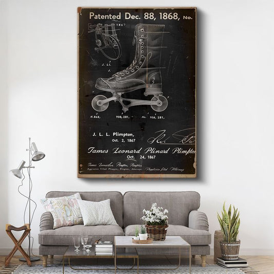 Tekerlekli Bot - 1868 Antik Paten Tasarımı Patent Çizimi Kanvas Tablo