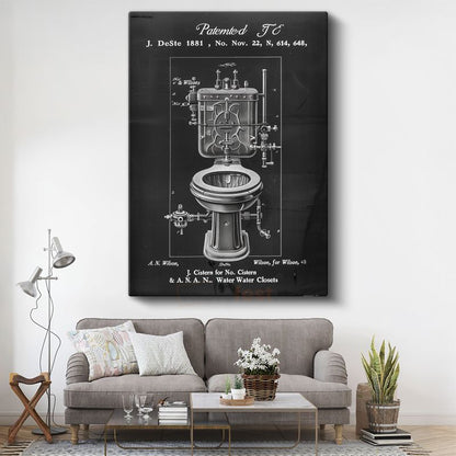 Sifon Sistemi - 1881 Vintage Banyo Tasarımı Patent Çizimi Kanvas Tablo