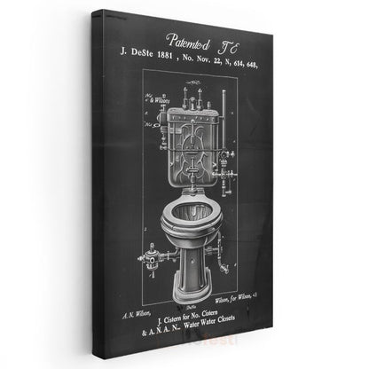 Sifon Sistemi - 1881 Vintage Banyo Tasarımı Patent Çizimi Kanvas Tablo