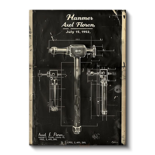Çekiç - Klasik El Aleti Patent Çizimi Kanvas Tablo