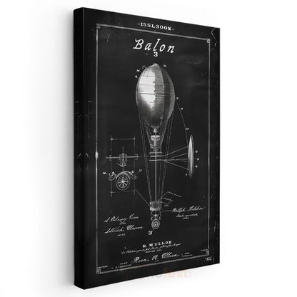 Hava Balonu - Vintage Uçuş Aracı Patent Çizimi Kanvas Tablo