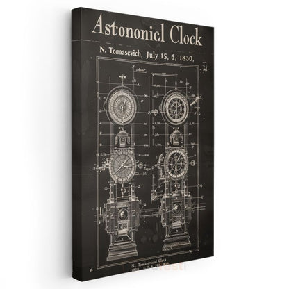 Astronomik Saat - Antik Zaman Ölçer Patent Çizimi Kanvas Tablo
