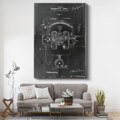 Kulaklık Tasarımı - 1966 Vintage Patent Çizimi Kanvas Tablo