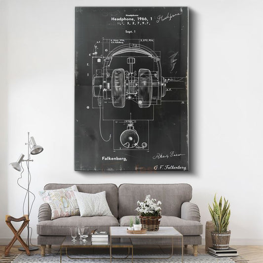 Kulaklık Tasarımı - 1966 Vintage Patent Çizimi Kanvas Tablo
