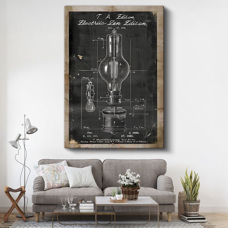 Edison Ampulü - 1880 Orijinal Elektrik Lambası Patenti Kanvas Tablo