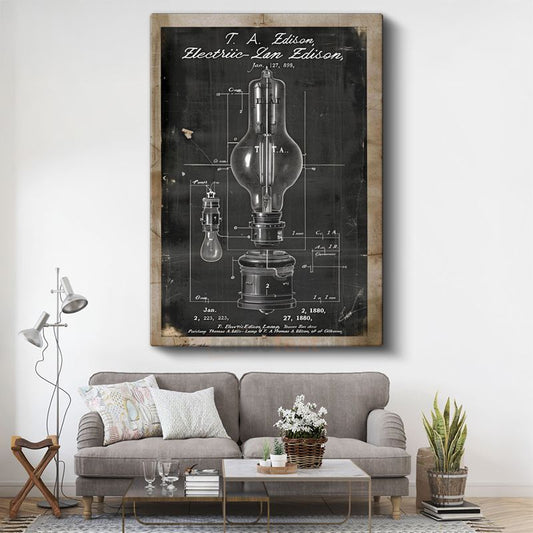 Edison Ampulü - 1880 Orijinal Elektrik Lambası Patenti Kanvas Tablo