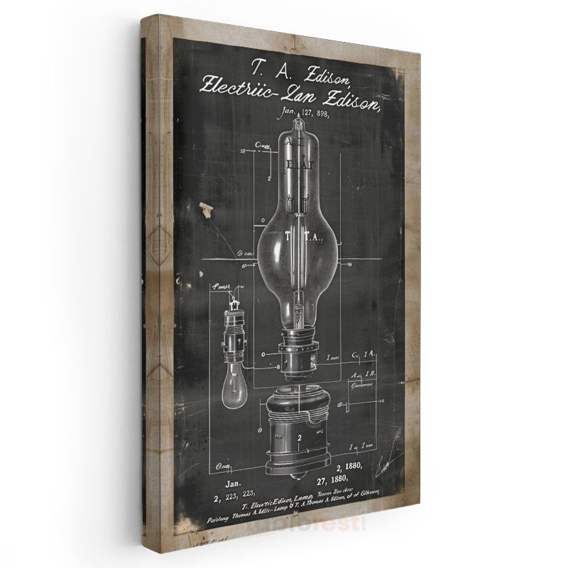 Edison Ampulü - 1880 Orijinal Elektrik Lambası Patenti Kanvas Tablo