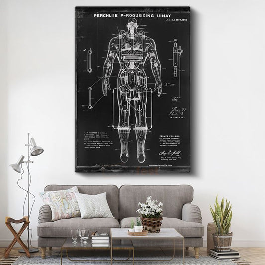 Mekanik İnsan Anatomisi - Robotik Zırh Sistem Tasarımı Kanvas Tablo