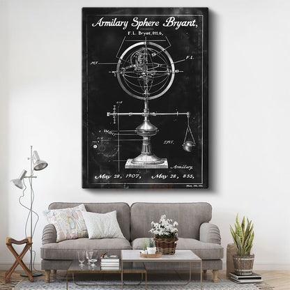 Armillary Küre - 1907 Tarihli Astronomik Alet Patenti Kanvas Tablo