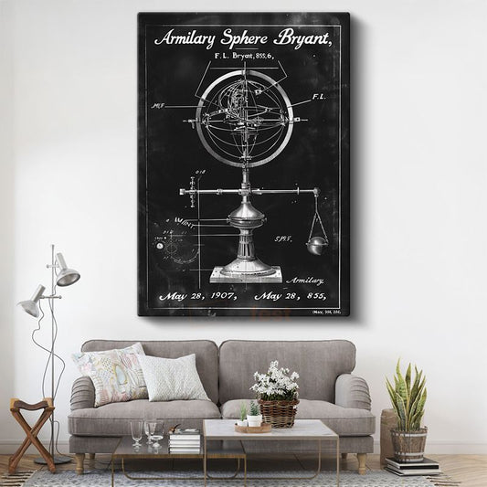 Armillary Küre - 1907 Tarihli Astronomik Alet Patenti Kanvas Tablo