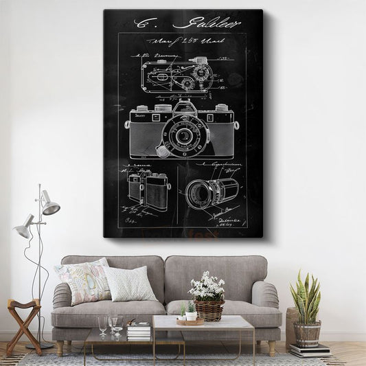 Fotoğraf Makinesi - Detaylı Teknik Çizim Kanvas Tablo