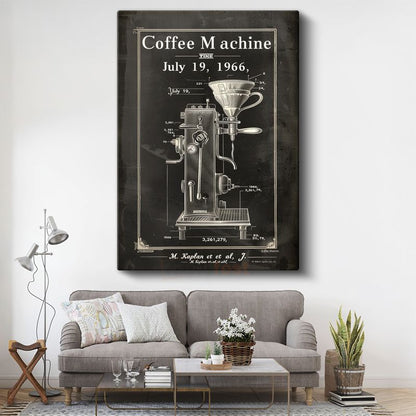 Kahve Makinesi Çizimi - 1966 Model Espresso Ekipmanı Kanvas Tablo