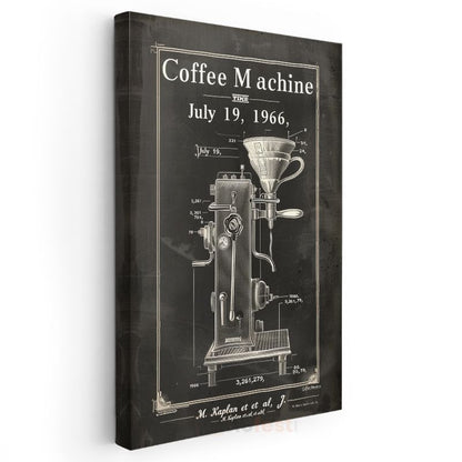 Kahve Makinesi Çizimi - 1966 Model Espresso Ekipmanı Kanvas Tablo