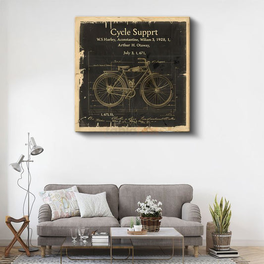 Vintage Bisiklet Patenti - 1928 Harley Tasarımı Kanvas Tablo