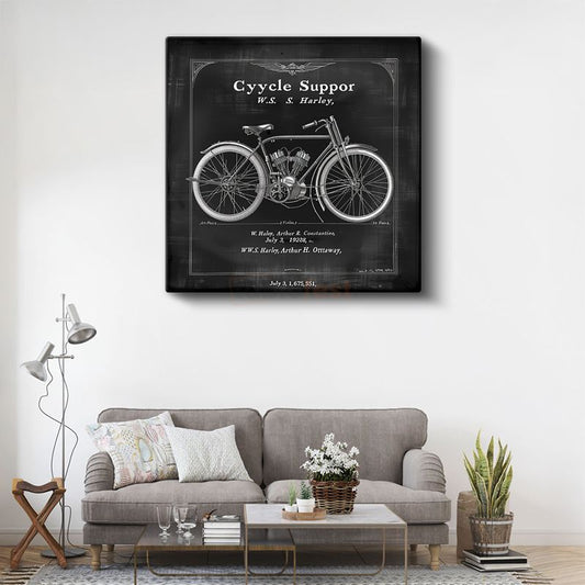 Klasik Motosiklet Şeması - W.S. Harley İmzalı Kanvas Tablo
