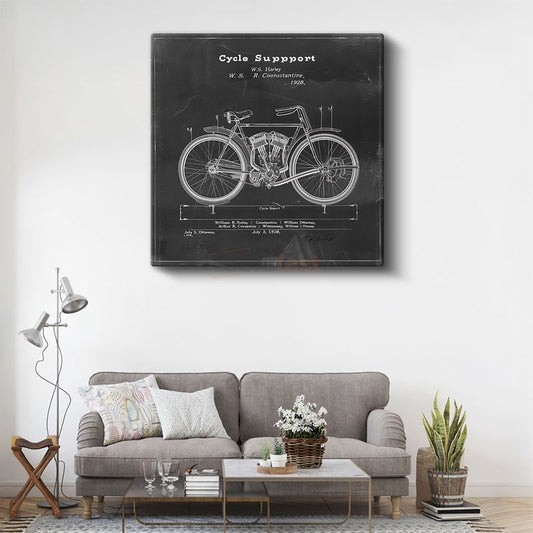Retro Motosiklet Çizimi - 1928 Mühendislik Tasarımı Kanvas Tablo
