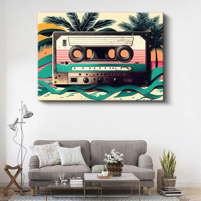 Retro Kaset - Renkli Vintage Müzik Kanvas Tablo