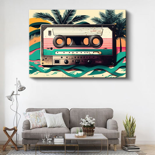 Retro Kaset - Renkli Vintage Müzik Kanvas Tablo