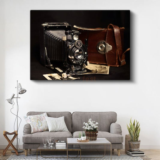 Körüklü Fotoğraf Makinesi - Deri Çantalı Klasik Model Kanvas Tablo