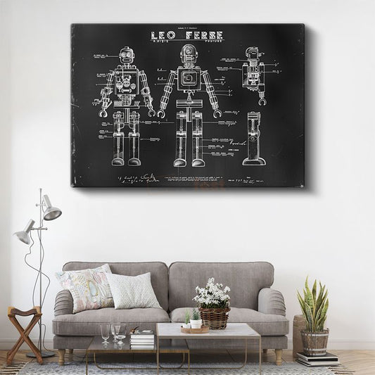 Robot Şeması - Vintage Teknik Çizim Kanvas Tablo