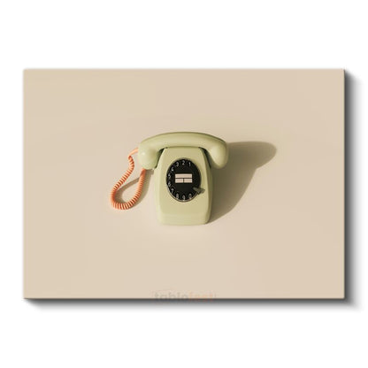 Krem Çevirmeli Telefon - Retro İletişim İkonu Kanvas Tablo
