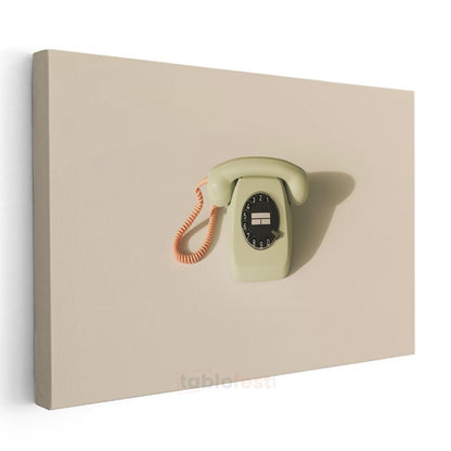 Krem Çevirmeli Telefon - Retro İletişim İkonu Kanvas Tablo