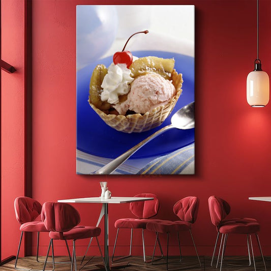 Dondurma Külahı - Taze Meyveli Waffle Tatlısı Kanvas Tablo