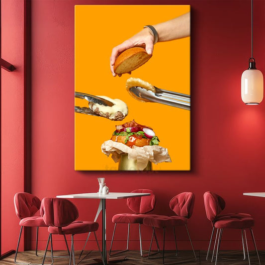 Hamburger Yapımı - Lezzetli Fast Food Hazırlığı Kanvas Tablo